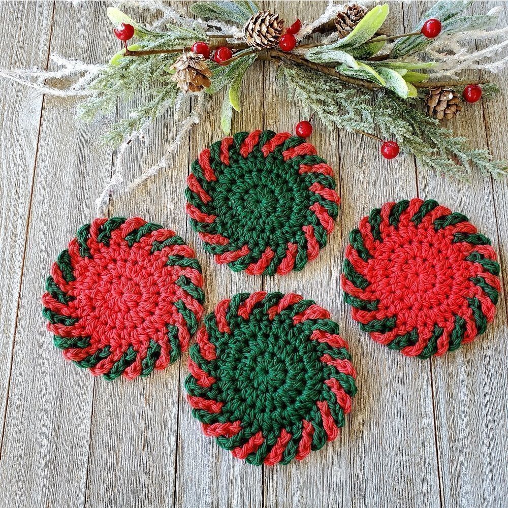 436 - Festive Christmas Crocheted Coasters - Set of 4
